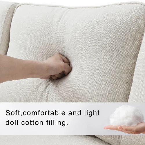 Overseas Warehouse US Stock Beige Fabric Solid Manufactured Wood Pocket Spring 4-Seater Modern Linen Fabric Sofa