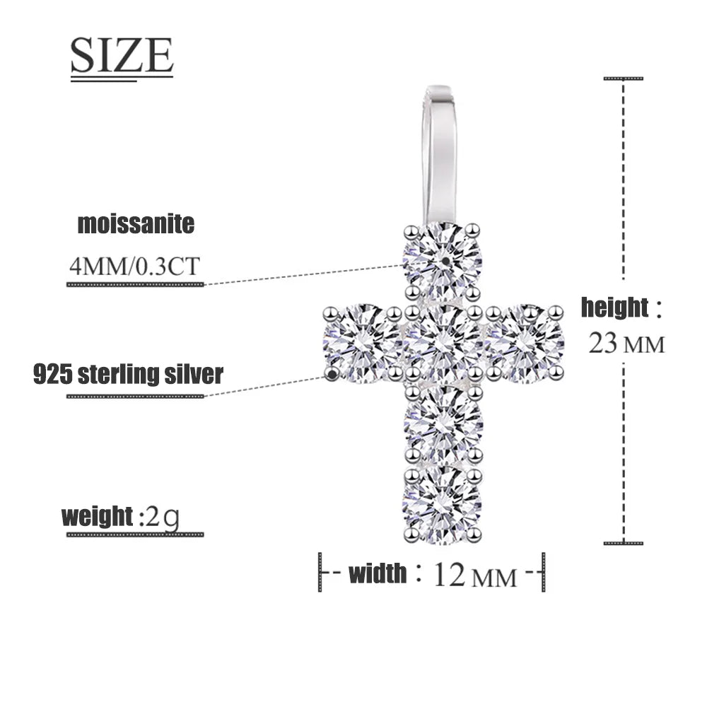 Fine 925 Sterling Silver Moissanite Pendant Hip Hop Iced Out Jewelry Cross  Charms Necklaces for Men