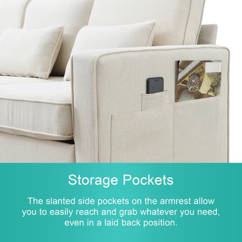 Overseas Warehouse US Stock Beige Fabric Solid Manufactured Wood Pocket Spring 4-Seater Modern Linen Fabric Sofa