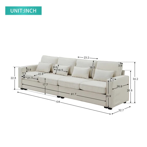 Overseas Warehouse US Stock Beige Fabric Solid Manufactured Wood Pocket Spring 4-Seater Modern Linen Fabric Sofa