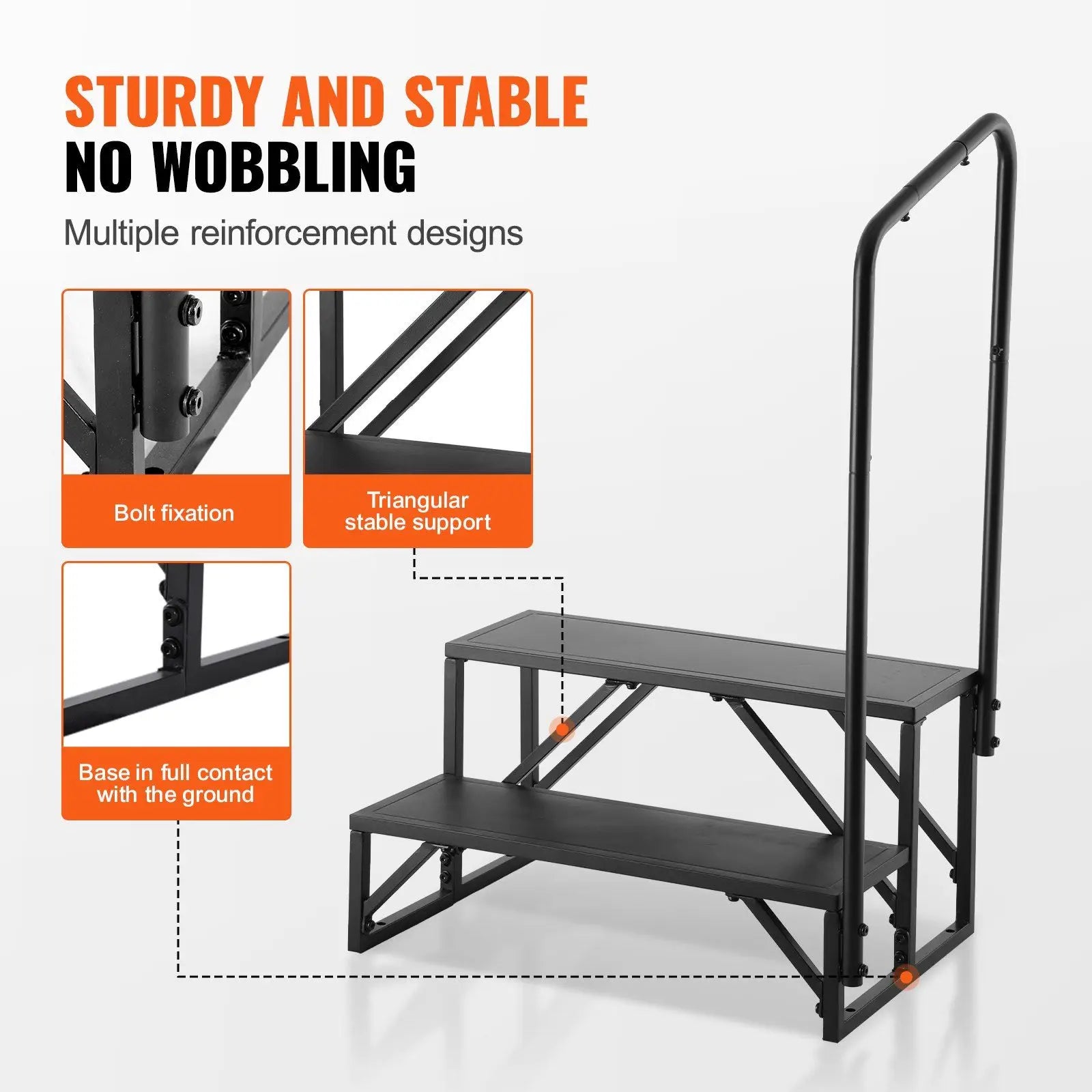 RV Steps, 2-Step RV Stairs, 440 LBS Load Capacity, Thickened Carbon Steel, With Handrail, Non-Slip Steps for Safe Entry and Exit