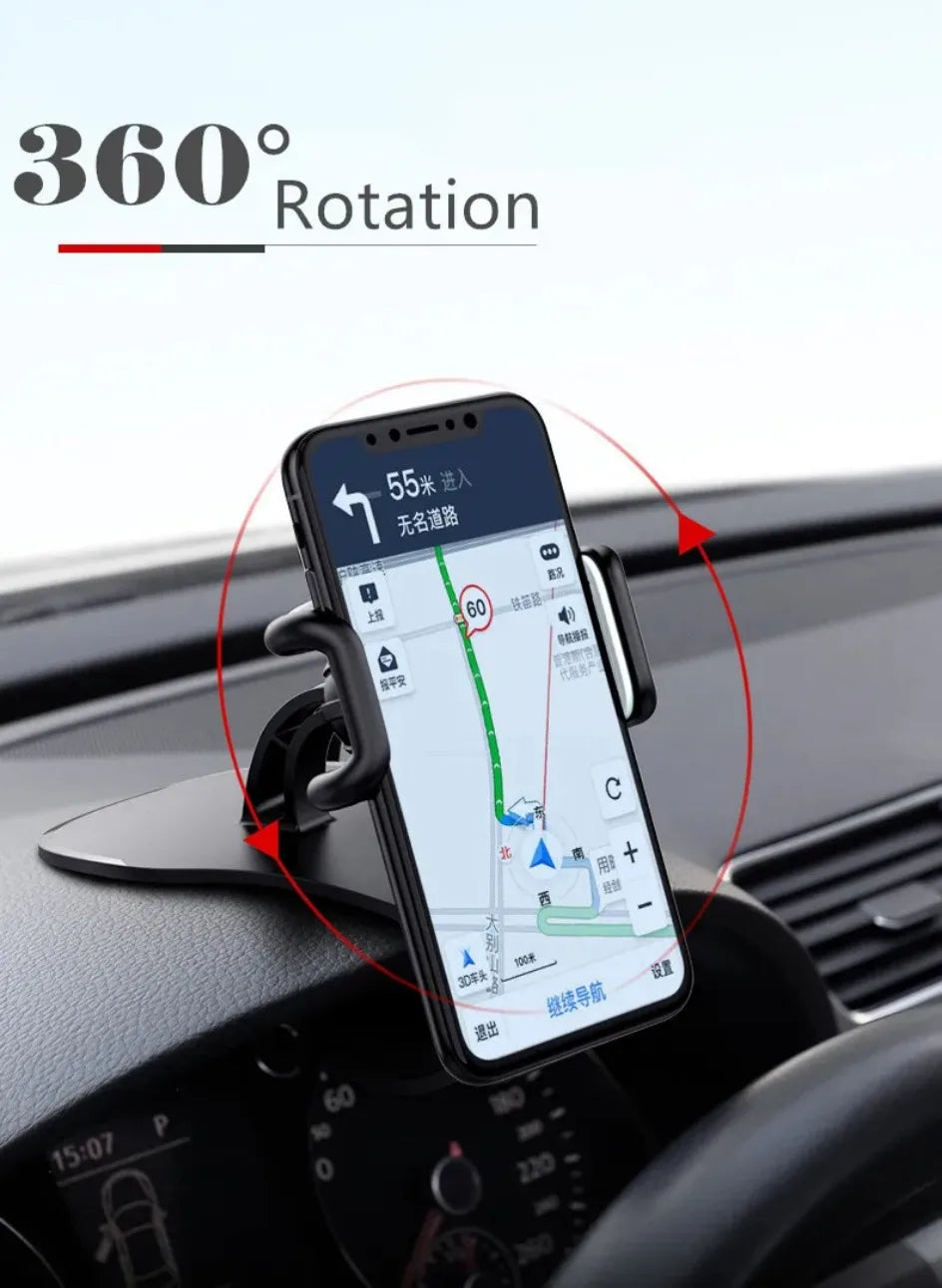 Universal Car Phone Holder - 360° Rotatable Auto Grip Dashboard Stand for Mobile Phones