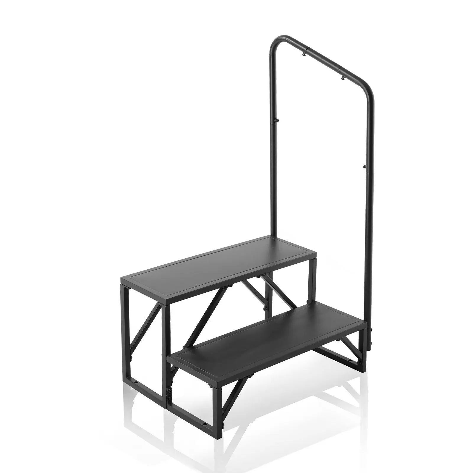 RV Steps, 2-Step RV Stairs, 440 LBS Load Capacity, Thickened Carbon Steel, With Handrail, Non-Slip Steps for Safe Entry and Exit
